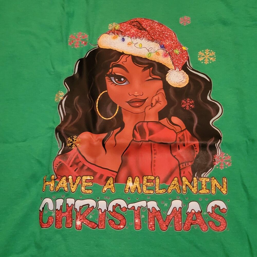 Green Have A Melanin Christmas Graphic Handmade Christmas T-Shirt - NWT - Picture 5 of 6